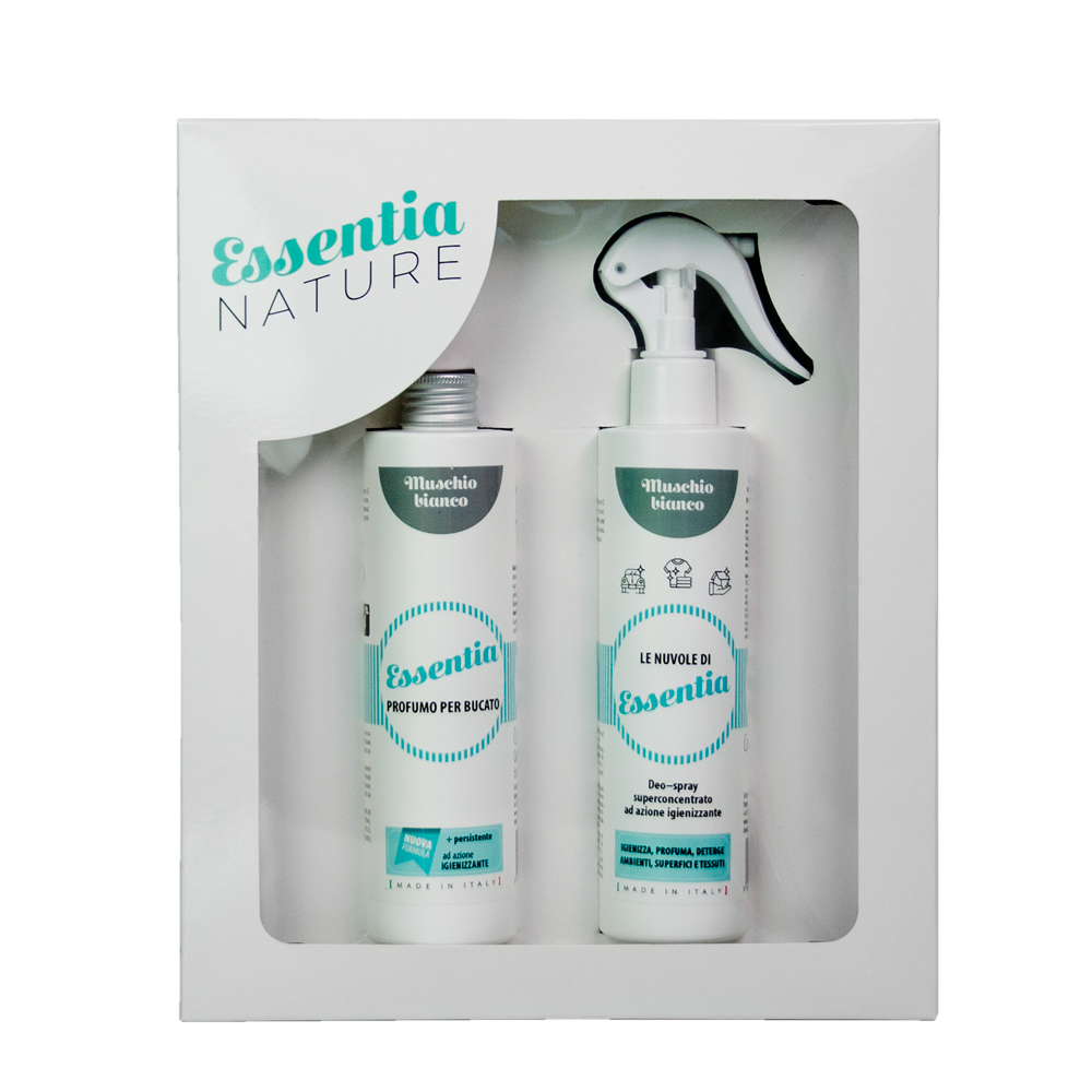 Gift Box Nuvole Spray Igienizzante profumato + Profumo Bucato 250 ml - Muschio Bianco