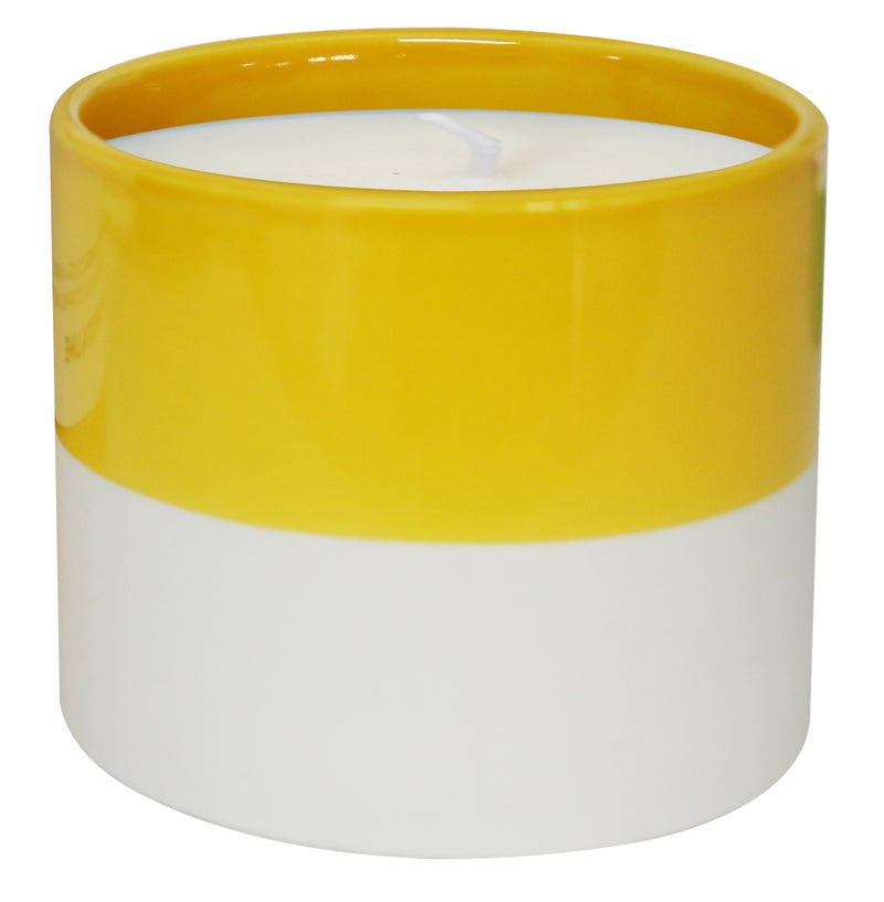 YELLOW/WHITE Ceramic Candle with Coconut &amp; Lime scent
