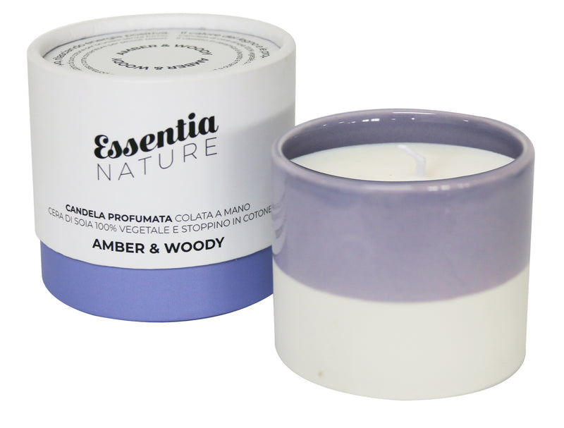 LILAC/WHITE Ceramic Candle with Amber &amp; Woody scent