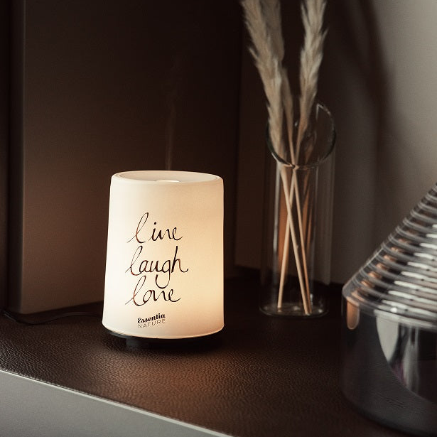Diffusore ad Ultrasuoni in Vetro Perlato - Bianco "Live Laugh Love"