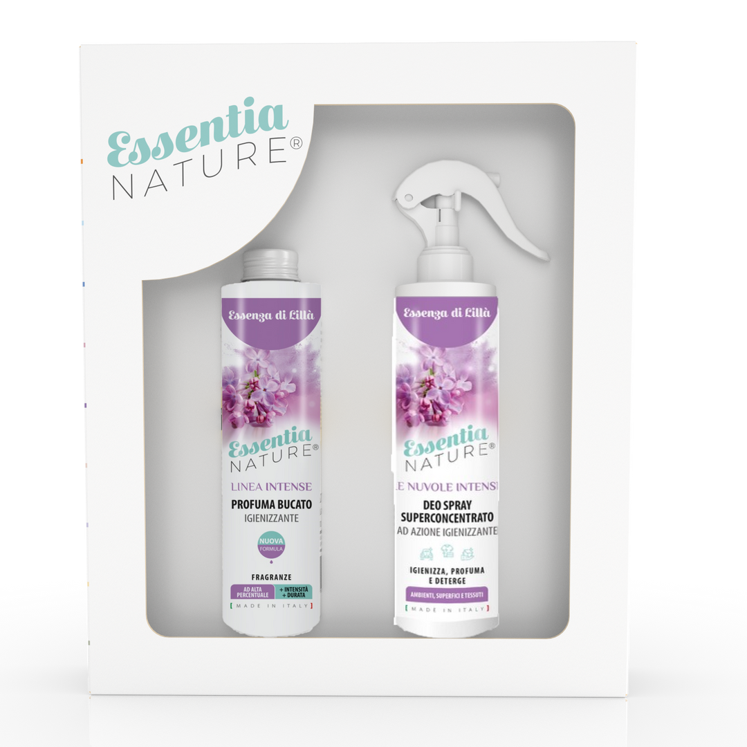 Gift Box Nuvole Spray Igienizzante profumato + Profumo Bucato 250 ml - Essenza di Lilla'