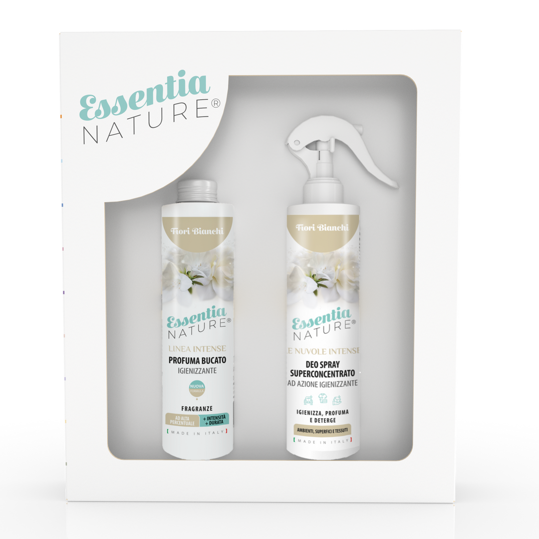 Gift Box Nuvole Spray Igienizzante profumato + Profumo Bucato 250 ml - Fiori Bianchi