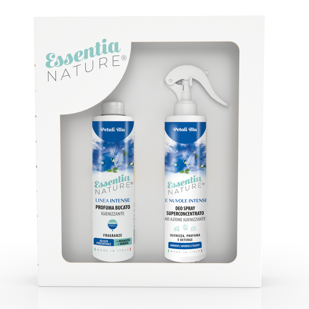 Gift Box Nuvole Spray Igienizzante profumato + Profumo Bucato 250 ml - Petali Blu
