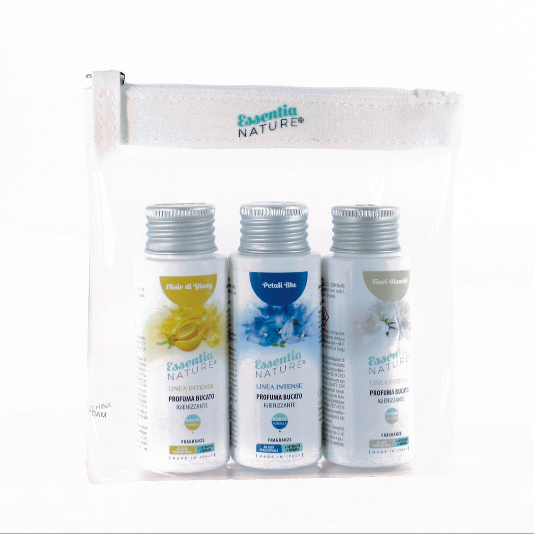 Essentia Intense Gift Bag containing 3 x 50 ml bottles. Fragrances: Ylang Elixir, White Flowers, Blue Petals.