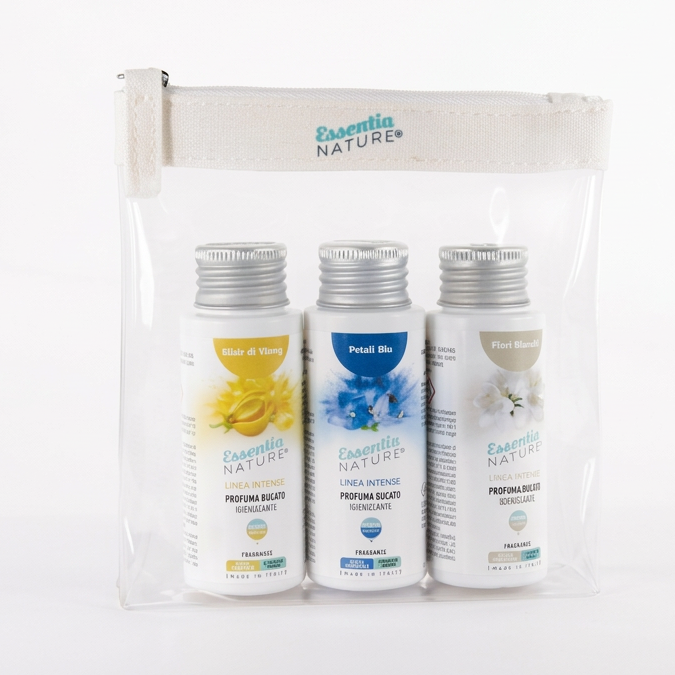 Pochette Regalo Essentia Intense contenente 3 Flaconi da 50 ml Fragranze: Elisir di Ylang - Fiori Bianchi - Petali Blu