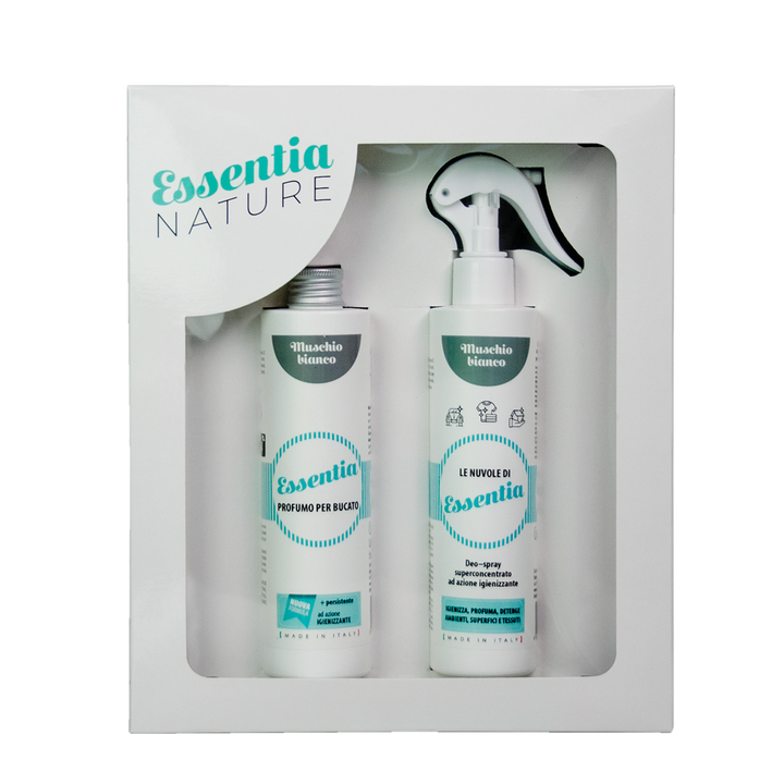 Gift Box Nuvole Spray Igienizzante profumato + Profumo Bucato 250 ml - Muschio Bianco